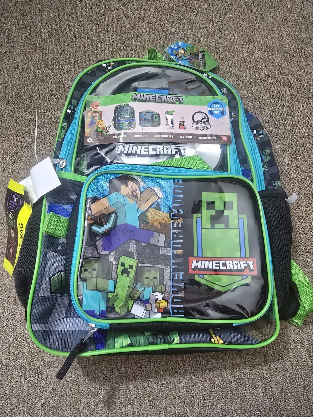 Minecraft Green Backpack and Lunch Bag Set